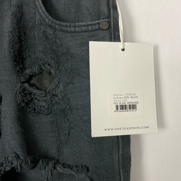 One Teaspoon | NWT Trashed FreeBirds Low Waist Black Distressed Zipper Jeans - Picture 11 of 14